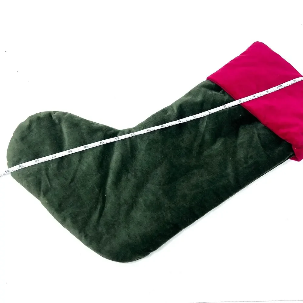 Pottery Barn Christmas Stocking DAD Velvet Green Red Cuff‎ Medium 20